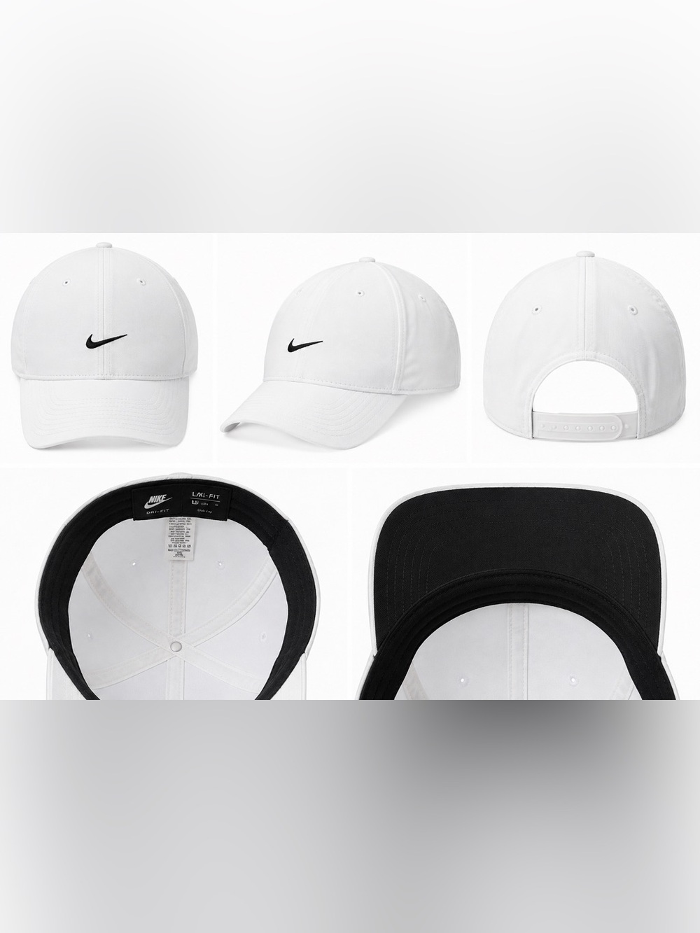 Nike Dri-FIT Club Cap White Black Swoosh L/XL Baseball Golf Athletic Hat